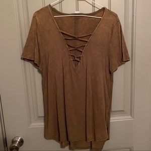 Lace up brown top